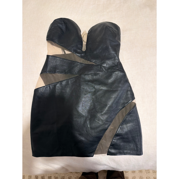 LaMarque Garbina Leather Mini Dress in Black - Picture 4 of 9